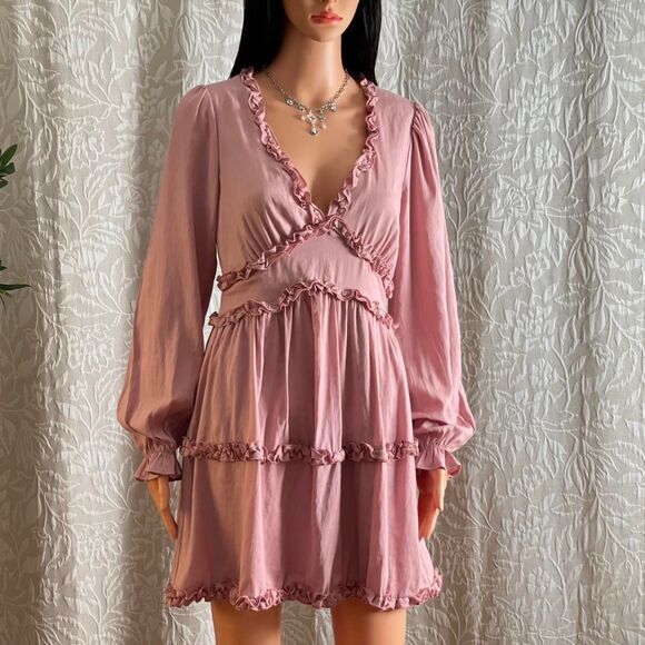 Francesca's Trixxi Pink Ruffle Milkmaid Bodice Mini Dress Cottage Lolita Size S - Picture 2 of 8